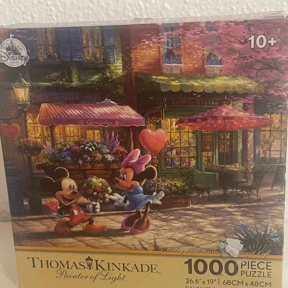 Disney Parks Kinkade Mickey Minnie Sweetheart Cafe 1000 piece Jigsaw Puzzle RARE